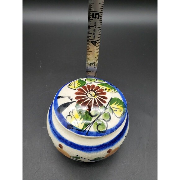 Tonala Mexican Pottery Footed Covered Trinket Dish Colorful Made in Mexico - Picture 6 of 12